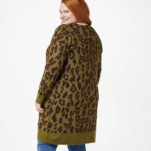 LOGO by Lori Goldstein Leopard Jacquard Cardigan - Picture 2 of 2